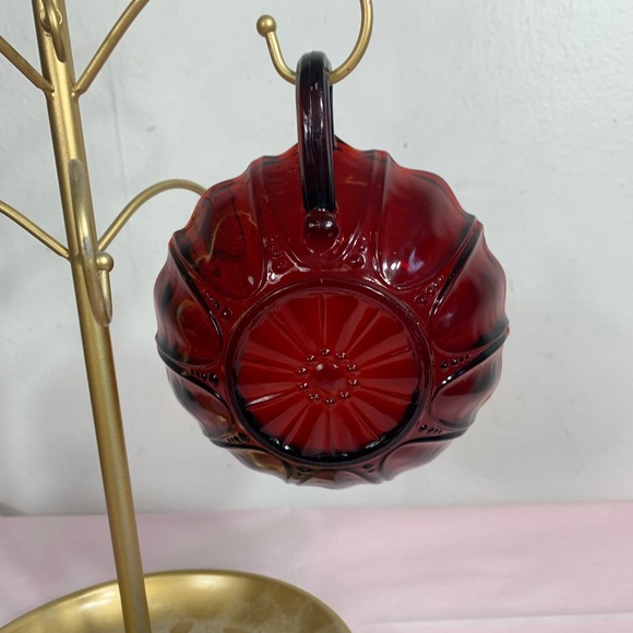 CRISTAL D’ARQUES Ruby Red Handled Nappy Trinket Dish - Picture 3 of 8